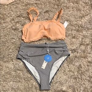 CUPSHE bikini - peach black white - size small NWT
